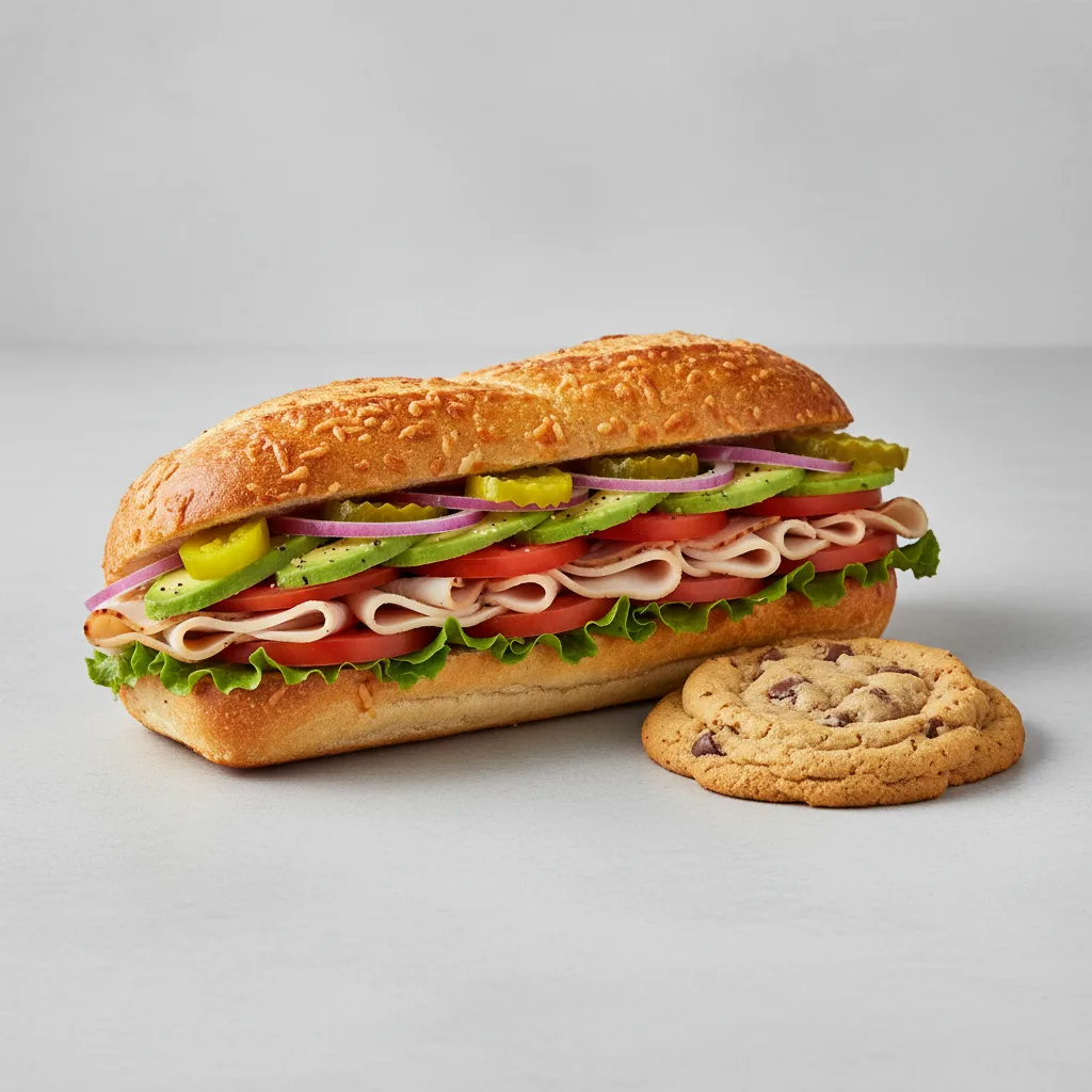 Turkey and Avocado Sub on Parmesan Bread and a Chocolate Chip Cookie Turkey and Avocado Sub on Parmesan Bread and a Chocolate Chip Cookie
