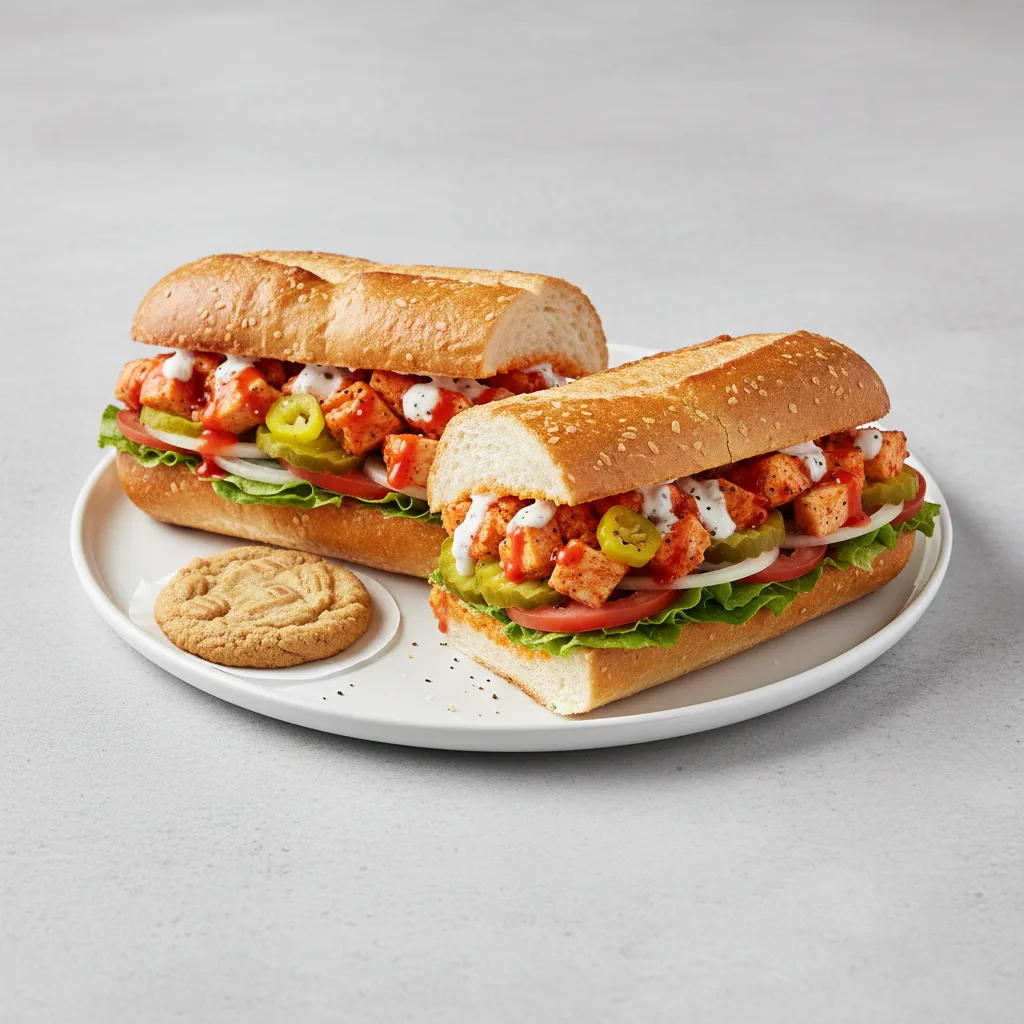 Buffalo Chicken Sub on Parmesan Bread and a Peanut Butter Cookie Buffalo Chicken Sub on Parmesan Bread and a Peanut Butter Cookie
