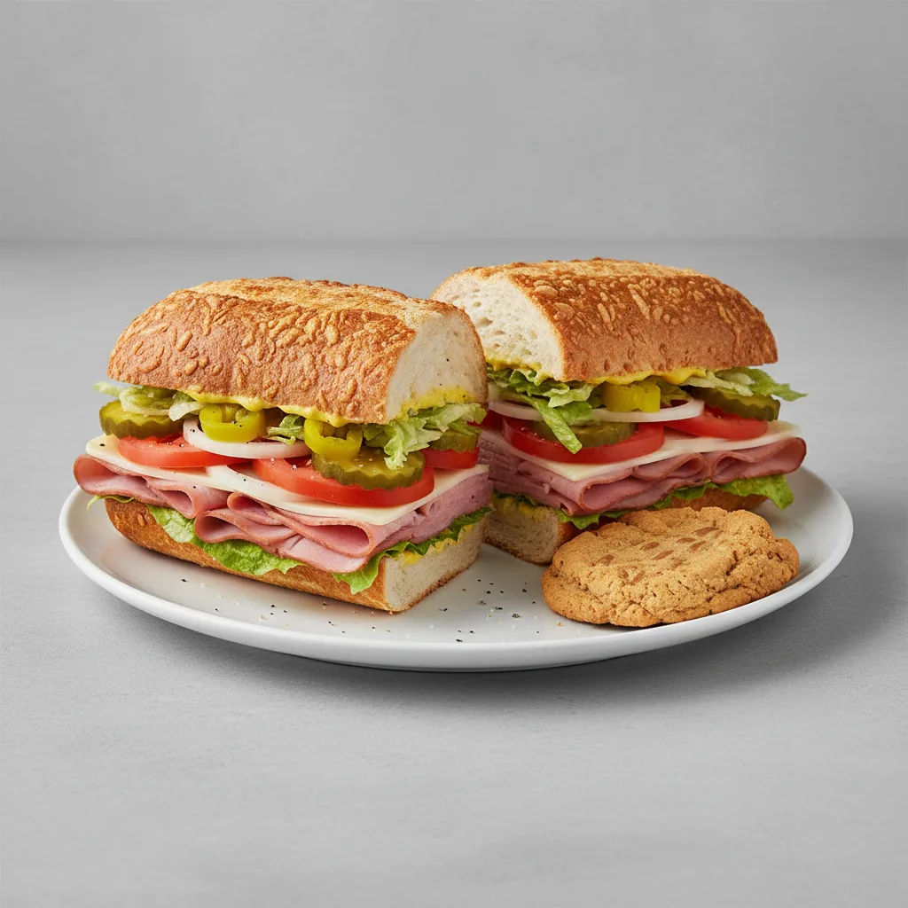 Ham and Swiss Sub on Parmesan Bread and a Peanut Butter Cookie Ham and Swiss Sub on Parmesan Bread and a Peanut Butter Cookie