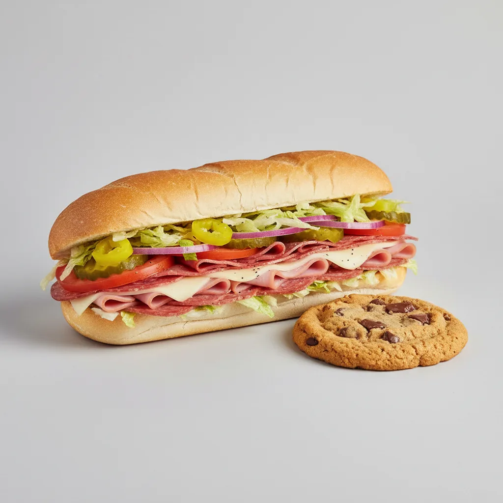 Italian Sub on White Bread and a Chocolate Chip Cookie Italian Sub on White Bread and a Chocolate Chip Cookie