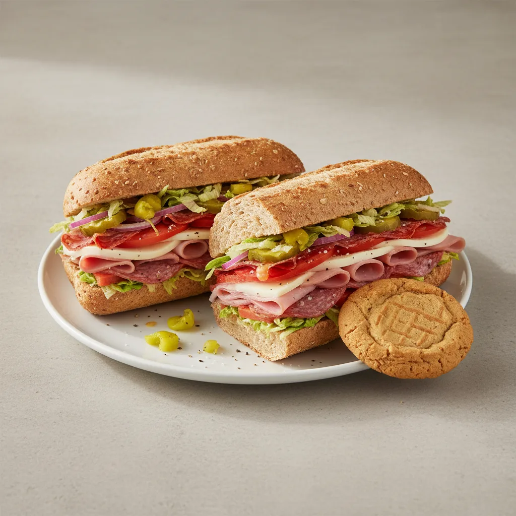 Italian Sub on Whole Grain Wheat Bread and a Peanut Butter Cookie Italian Sub on Whole Grain Wheat Bread and a Peanut Butter Cookie