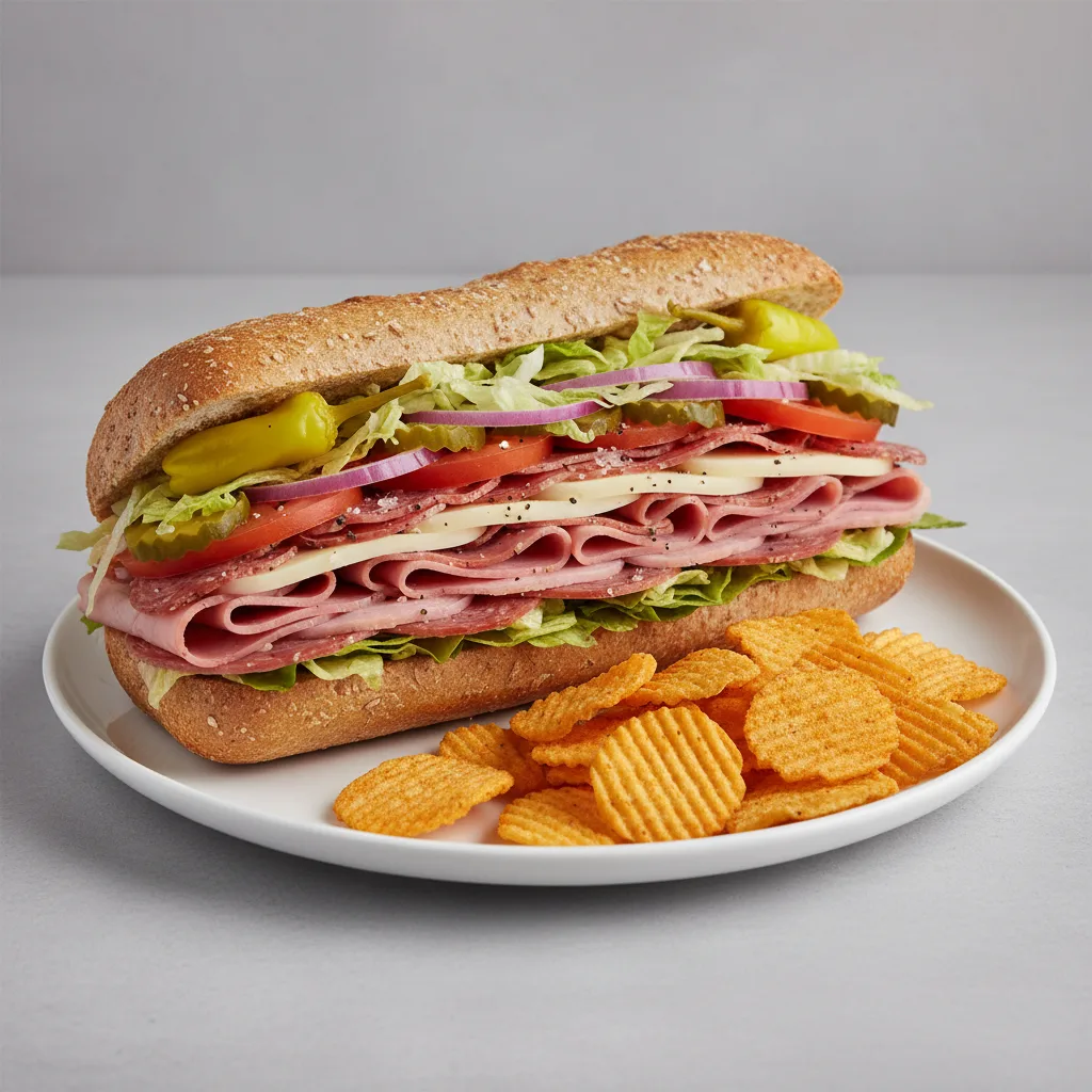 Italian Sub on Whole Grain Wheat Bread with Harvest Cheddar Sun Chips Italian Sub on Whole Grain Wheat Bread with Harvest Cheddar Sun Chips