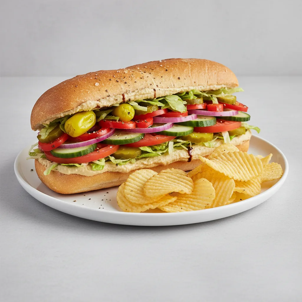 Vegan Sub on White Bread with Lay's Classic Potato Chips Vegan Sub on White Bread with Lay's Classic Potato Chips
