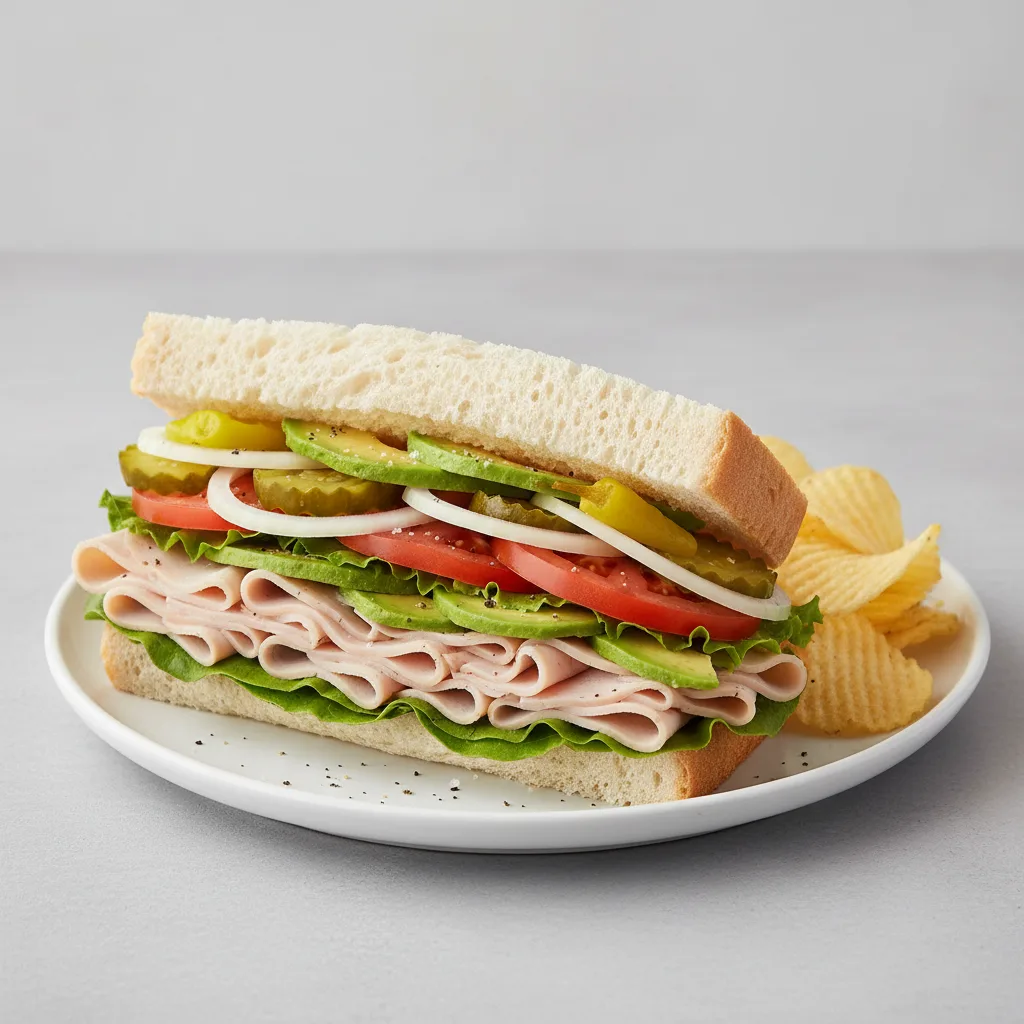 Turkey and Avocado Sub on White Bread with Lay's Classic Potato Chips Turkey and Avocado Sub on White Bread with Lay's Classic Potato Chips