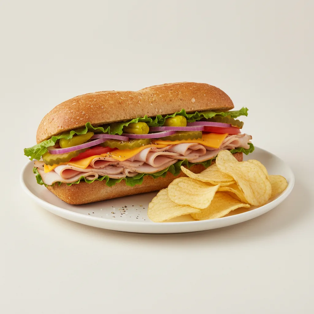 Turkey & Cheddar Sub on Whole Grain Wheat Bread with Lay's Classic Potato Chips Turkey & Cheddar Sub on Whole Grain Wheat Bread with Lay's Classic Potato Chips
