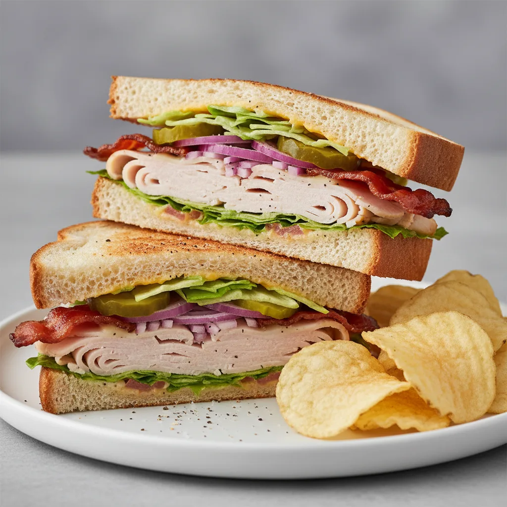 Clubhouse Melt on White Bread with Lay's Classic Potato Chips (No Tomatoes) Clubhouse Melt on White Bread with Lay's Classic Potato Chips (No Tomatoes)