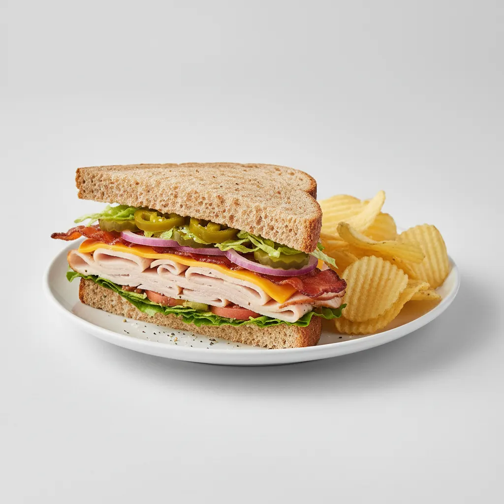 Clubhouse Melt on Wheat Bread with Lay's Classic Potato Chips (No Tomatoes) Clubhouse Melt on Wheat Bread with Lay's Classic Potato Chips (No Tomatoes)