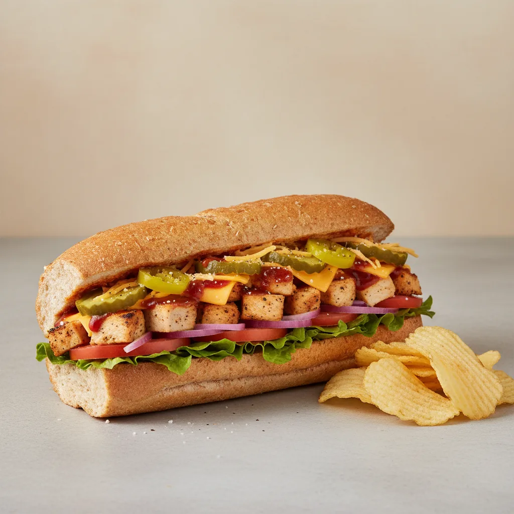 BBQ Chipotle Chicken Sub on Wheat Bread with Lay's Classic Potato Chips BBQ Chipotle Chicken Sub on Wheat Bread with Lay's Classic Potato Chips
