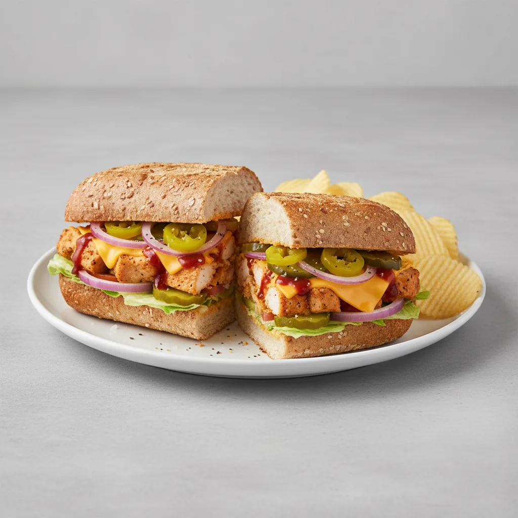 BBQ Chipotle Chicken Sub on Whole Grain Wheat, Lay's Potato Chips (No Tomatoes) BBQ Chipotle Chicken Sub on Whole Grain Wheat, Lay's Potato Chips (No Tomatoes)