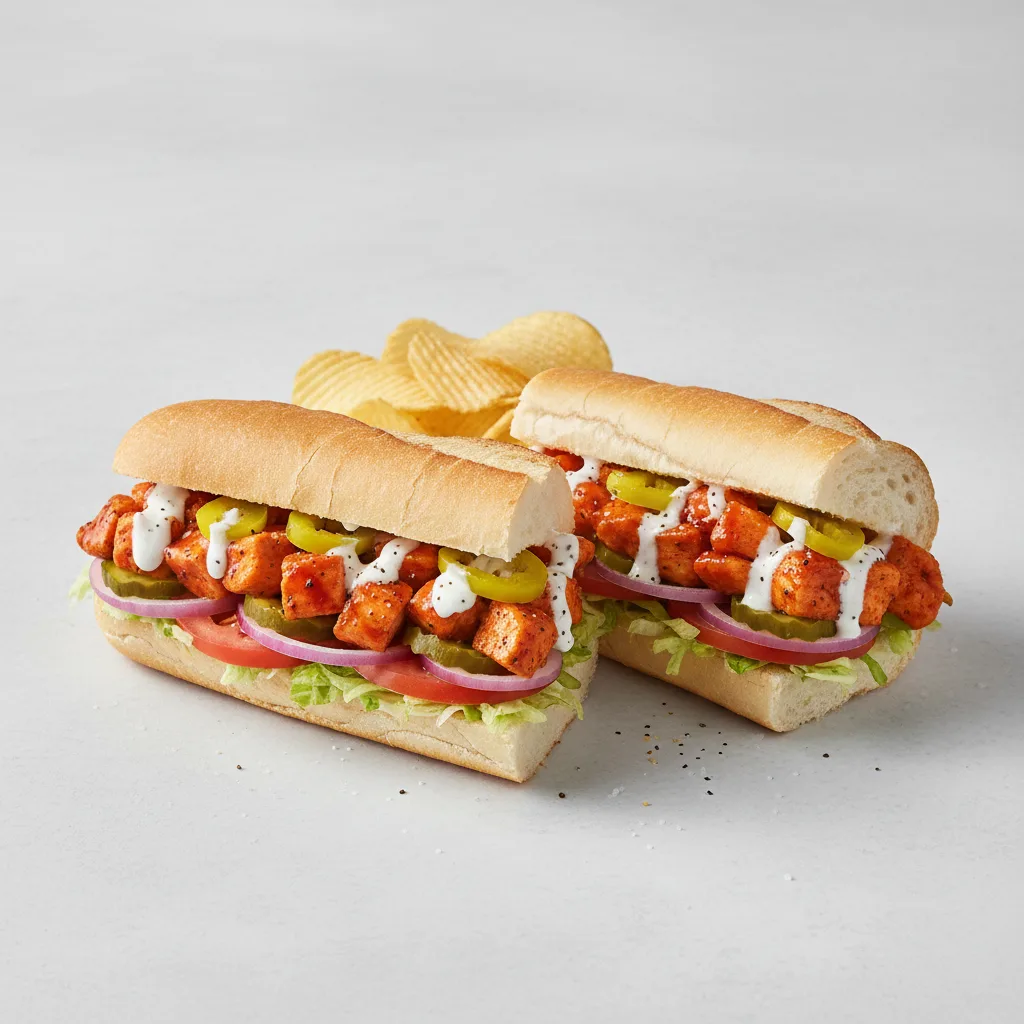 Buffalo Chicken Sub on White Bread with Lay's Classic Potato Chips Buffalo Chicken Sub on White Bread with Lay's Classic Potato Chips