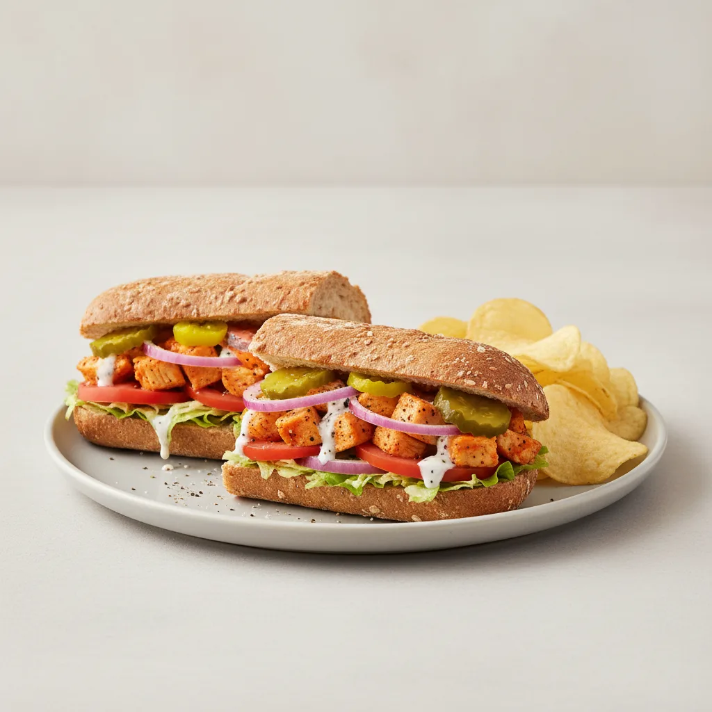 Buffalo Chicken Sub on Whole Grain Wheat Bread with Lay's Classic Potato Chips Buffalo Chicken Sub on Whole Grain Wheat Bread with Lay's Classic Potato Chips