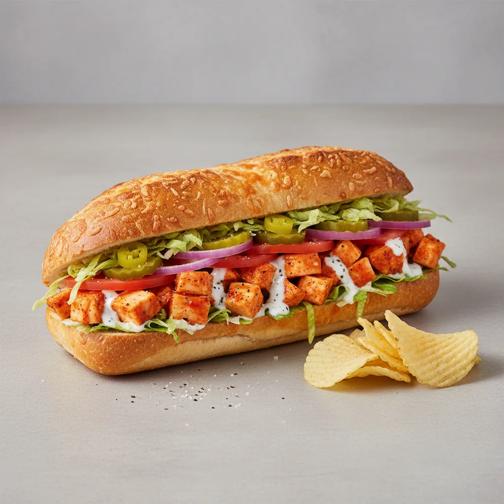 Buffalo Chicken Sub on Parmesan Bread with Lay's Classic Potato Chips Buffalo Chicken Sub on Parmesan Bread with Lay's Classic Potato Chips