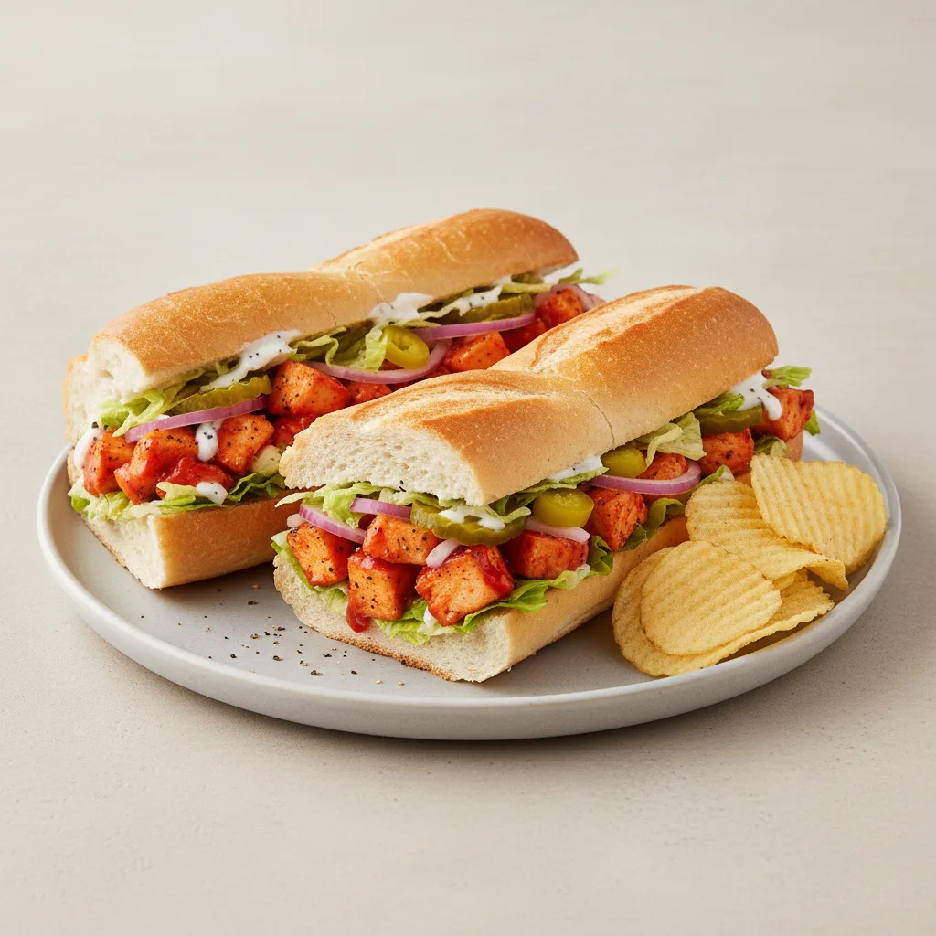 Buffalo Chicken Sub on White Bread with Lay's Classic Potato Chips (No Tomatoes) Buffalo Chicken Sub on White Bread with Lay's Classic Potato Chips (No Tomatoes)