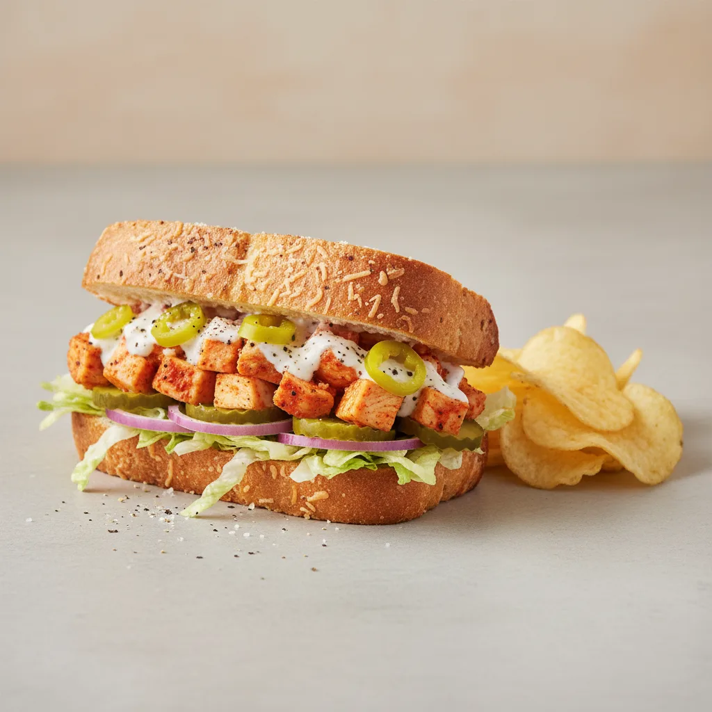 Buffalo Chicken on Parmesan Bread with Lay's Classic Potato Chips (No Tomatoes) Buffalo Chicken on Parmesan Bread with Lay's Classic Potato Chips (No Tomatoes)