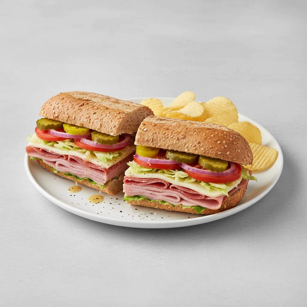 Italian Sub on Whole Grain Wheat Bread with Lay's Classic Potato Chips Italian Sub on Whole Grain Wheat Bread with Lay's Classic Potato Chips
