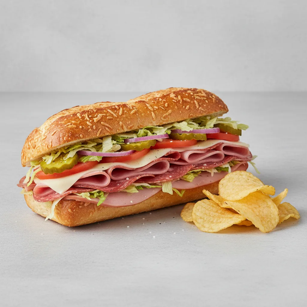 Italian Sub on Parmesan Bread with Lay's Classic Potato Chips Italian Sub on Parmesan Bread with Lay's Classic Potato Chips