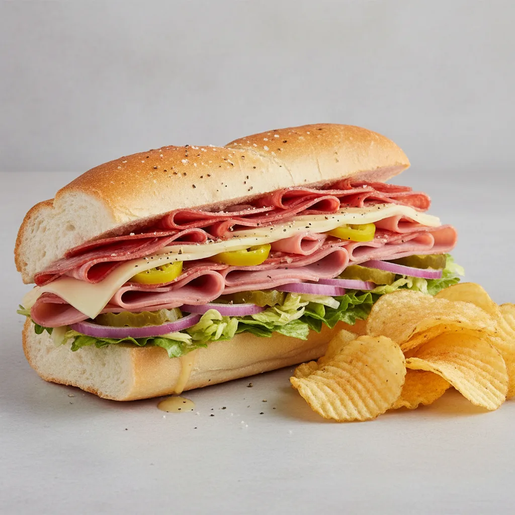 Italian Sub on White Bread with Lay's Classic Potato Chips (No Tomatoes) Italian Sub on White Bread with Lay's Classic Potato Chips (No Tomatoes)