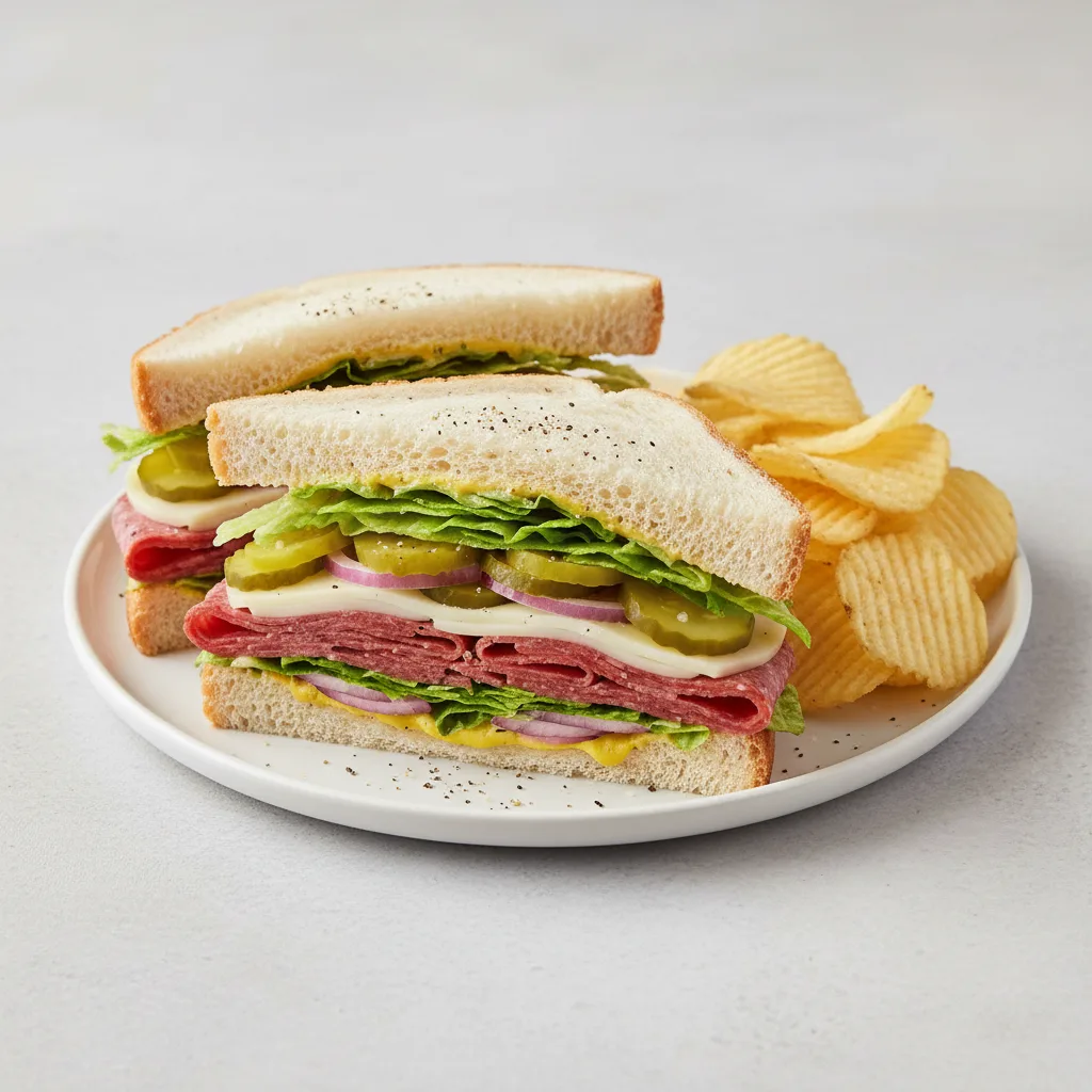 Salami & Provolone on White Bread with Lay's Classic Potato Chips (No Tomatoes) Salami & Provolone on White Bread with Lay's Classic Potato Chips (No Tomatoes)