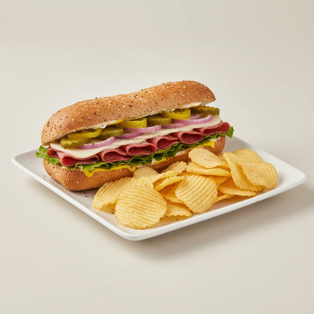 Salami & Provolone Sub, Whole Grain Wheat, Lay's Potato Chips (No Tomatoes) Salami & Provolone Sub, Whole Grain Wheat, Lay's Potato Chips (No Tomatoes)