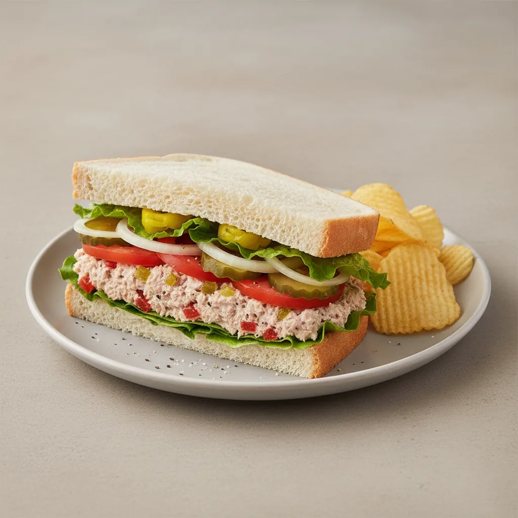 Albacore Tuna Sub on White Bread with Lay's Classic Potato Chips Albacore Tuna Sub on White Bread with Lay's Classic Potato Chips