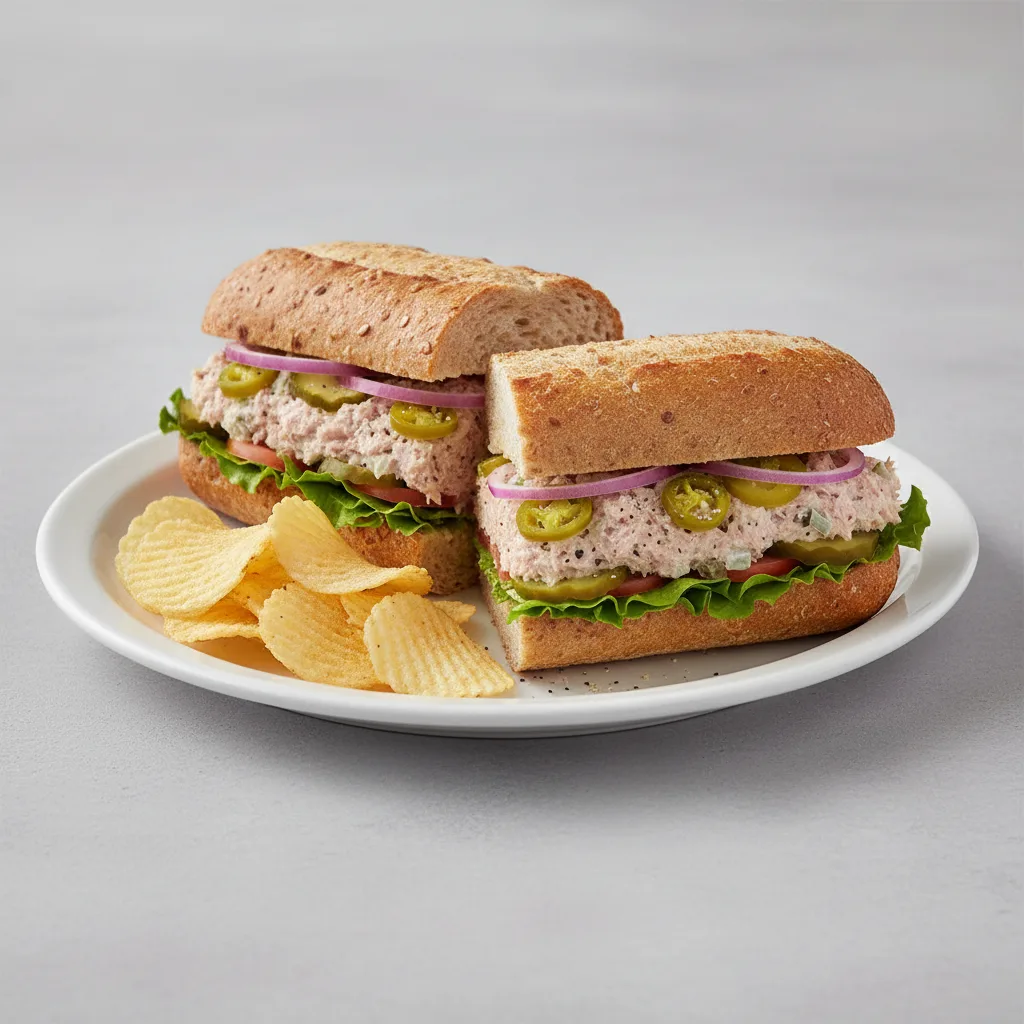Albacore Tuna Sub on Wheat Bread with Lay's Classic Potato Chips (No Tomatoes) Albacore Tuna Sub on Wheat Bread with Lay's Classic Potato Chips (No Tomatoes)