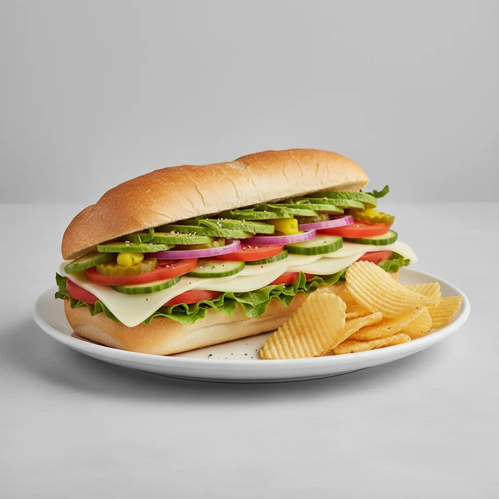 Vegetarian Sub on White Bread with Lay's Classic Potato Chips Vegetarian Sub on White Bread with Lay's Classic Potato Chips
