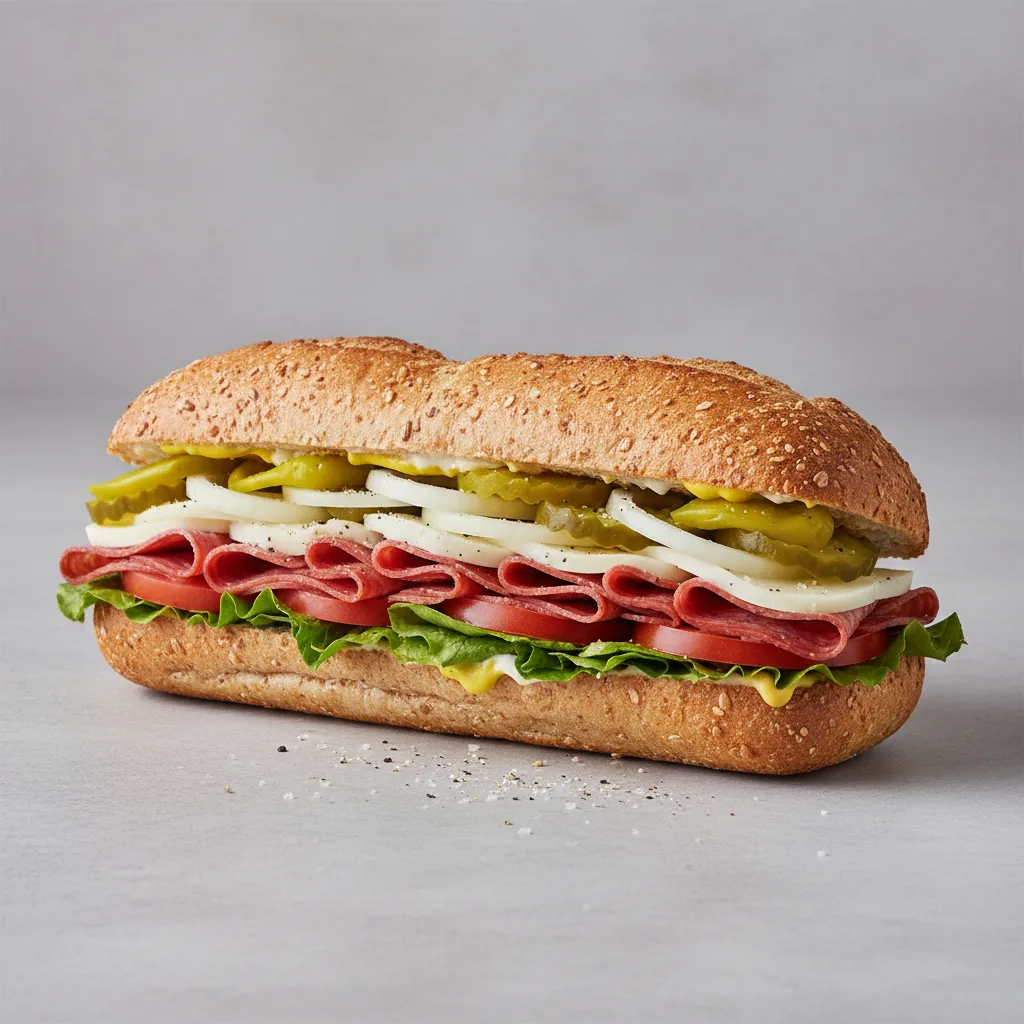 Regular Salami and Provolone Sub on Whole Grain Wheat Bread Regular Salami and Provolone Sub on Whole Grain Wheat Bread