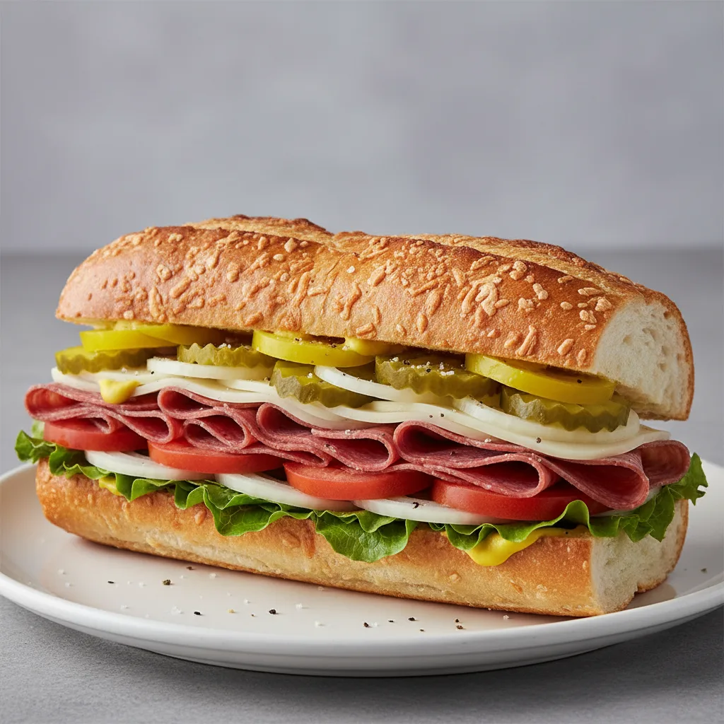 Regular Salami and Provolone Sub on Parmesan Bread Regular Salami and Provolone Sub on Parmesan Bread