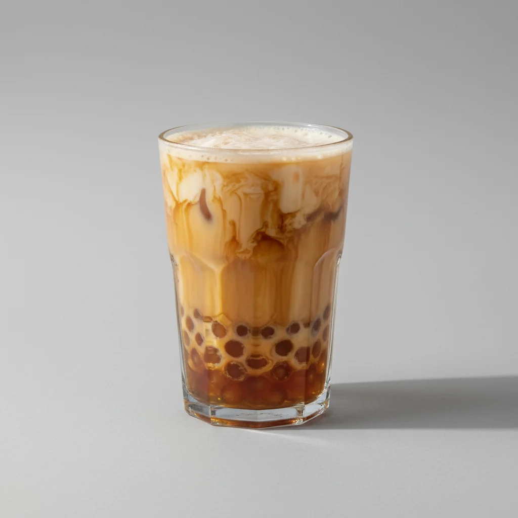 Black tea latte w/Honey boba - unsweetened Black tea latte w/Honey boba - unsweetened