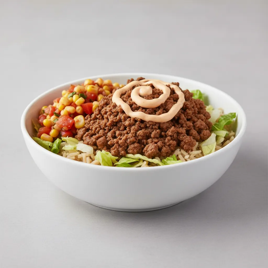 Ground Beef Burrito Bowl with Spicy Corn Salsa and Chipotle Mayo Ground Beef Burrito Bowl with Spicy Corn Salsa and Chipotle Mayo