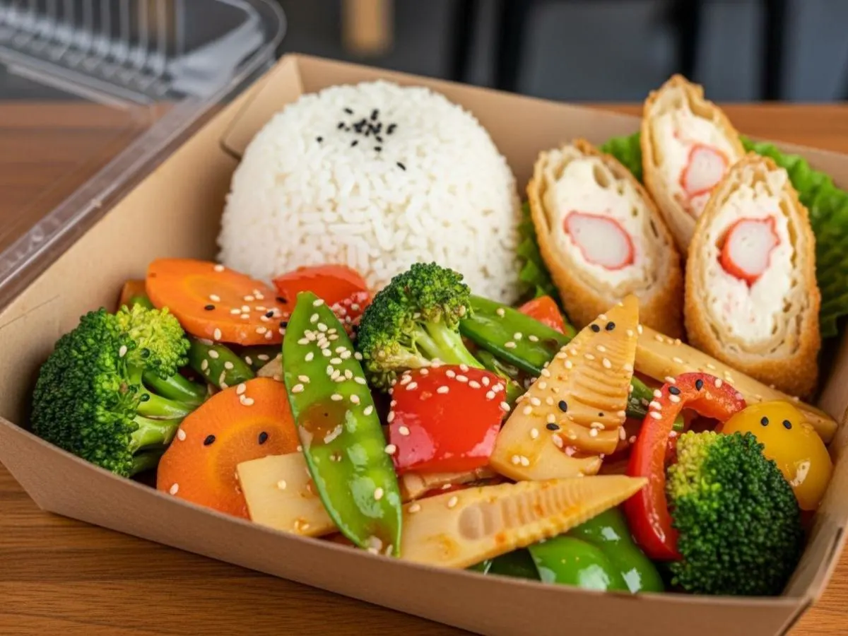 Firecracker Veggie Delight with White Rice and Crab n Cheese Roll