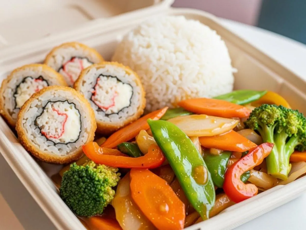 Orange Veggie Delight with White Rice and Crab n Cheese Roll