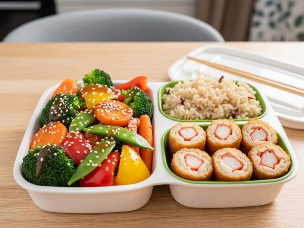 Sesame Veggie Delight with Brown Rice and Crab n Cheese Roll