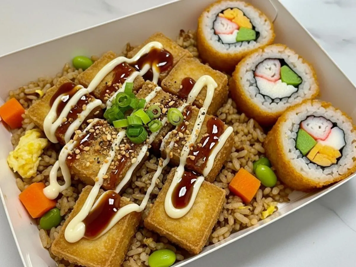 Fried Tofu Japanese Teriyaki Fried Rice with Crab n Cheese Roll