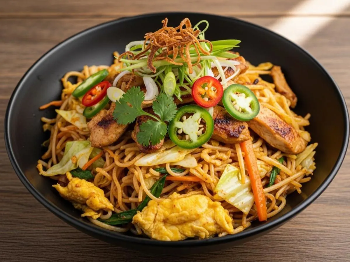 Grilled Chicken Singapore Curry Chow Mein