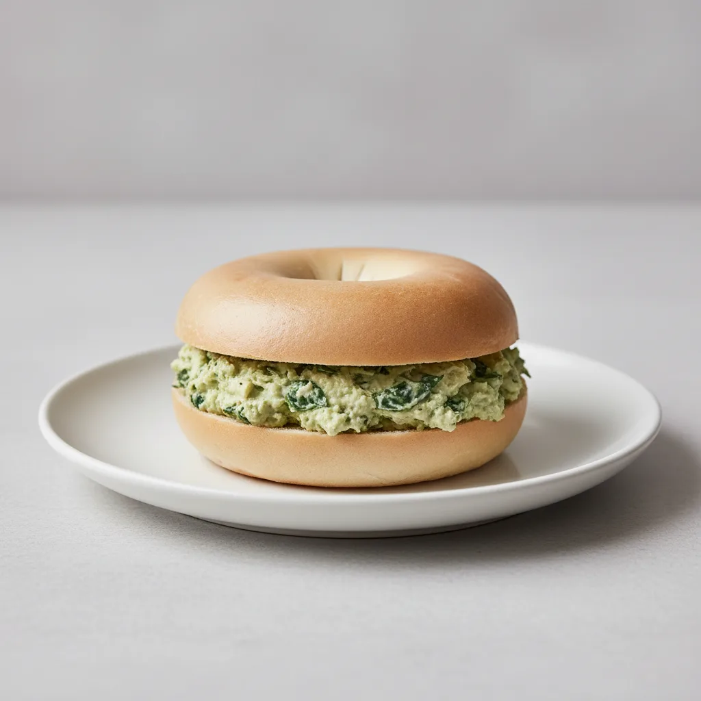 Plain Bagel with Spinach Artichoke Schmear Plain Bagel with Spinach Artichoke Schmear