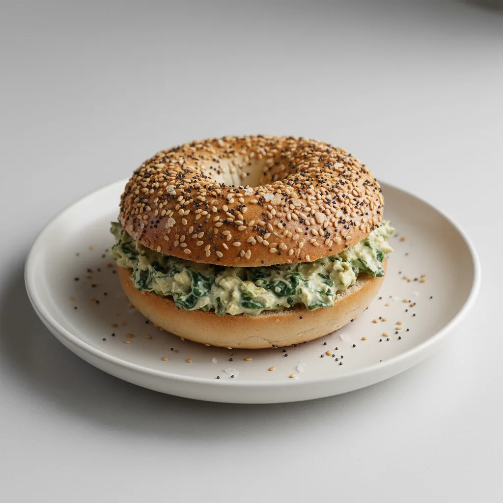 Everything Bagel with Spinach Artichoke Schmear Everything Bagel with Spinach Artichoke Schmear