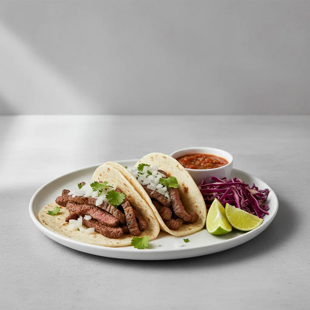 Steak Tacos on Flour Tortillas with Red Cabbage Salad
