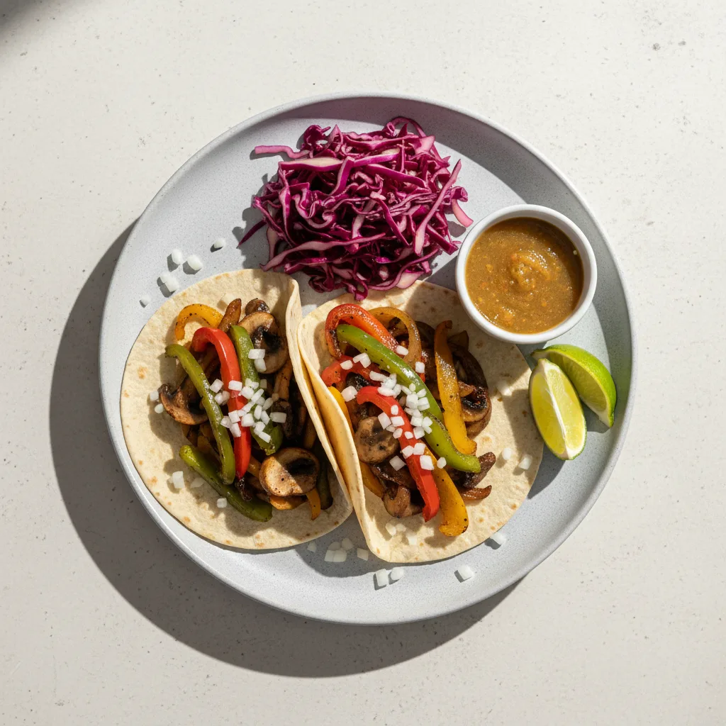 Mushroom Tacos on Flour Tortillas with Red Cabbage Salad