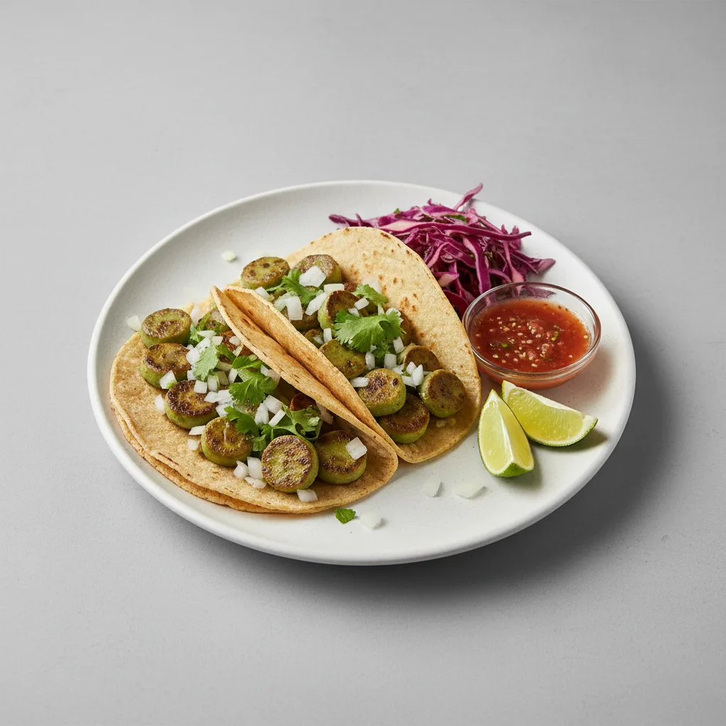 Nopalitos Tacos on Flour Tortillas with Red Cabbage Salad