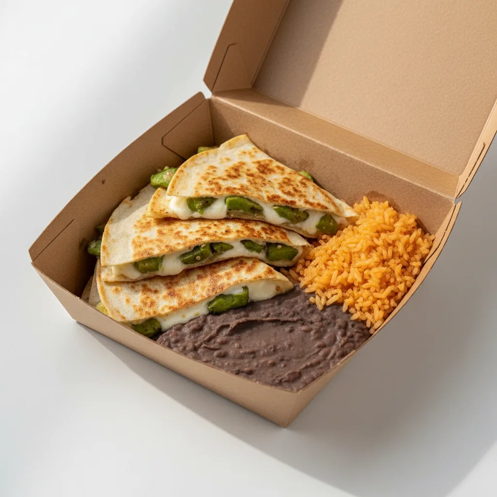 Boxed Nopalitos Quesadilla With Rice and Beans