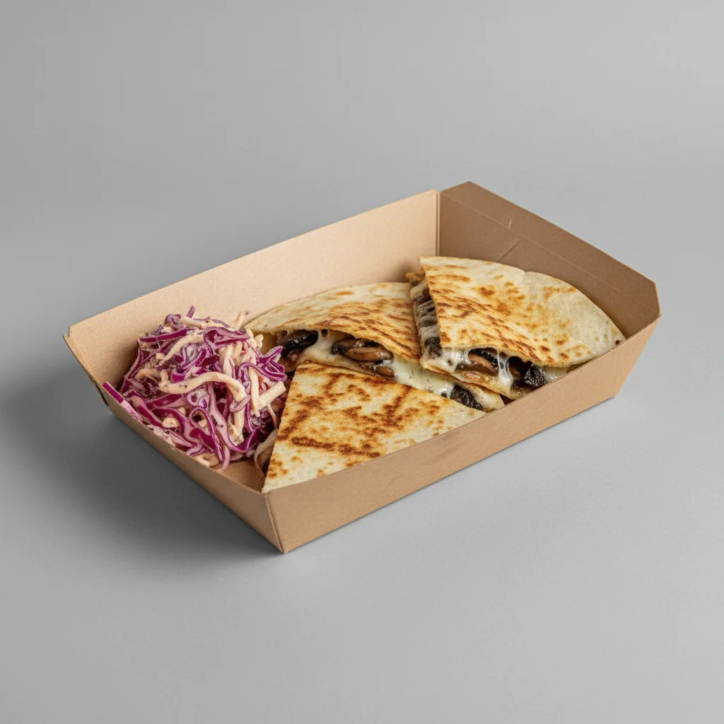 Boxed Mushroom Quesadilla With Red Cabbage Slaw