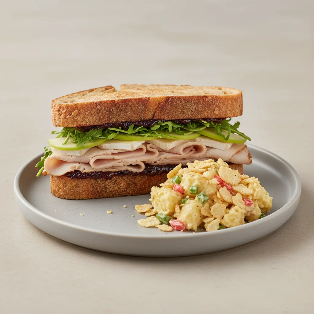 Turkey and Brie Sandwich on Sourdough with Zapp's Potato Chips salad Turkey and Brie Sandwich on Sourdough with Zapp's Potato Chips salad