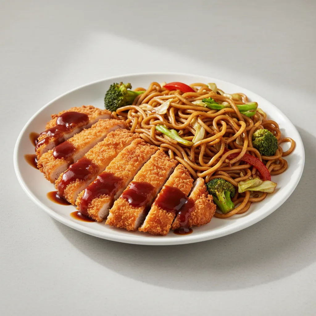 Chicken Katsu With Yakisoba Noodles and Veggies Chicken Katsu With Yakisoba Noodles and Veggies