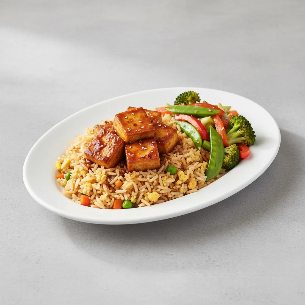 Spicy Tofu Teriyaki With Fried Rice and Veggies Spicy Tofu Teriyaki With Fried Rice and Veggies