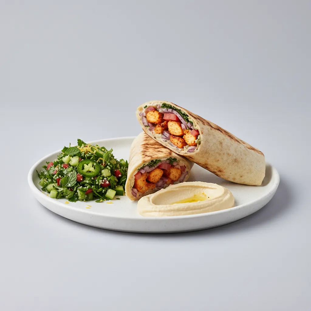 Spicy Chicken Kabob with Tabouli Salad and Hummus Spicy Chicken Kabob with Tabouli Salad and Hummus