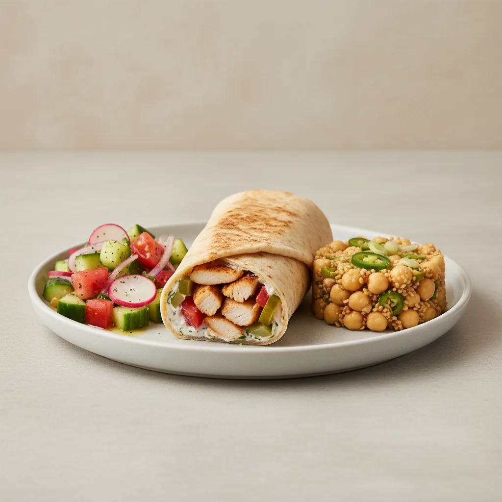 Chicken Shawarma with Mediterranean Salad and Chickpea Salad Chicken Shawarma with Mediterranean Salad and Chickpea Salad