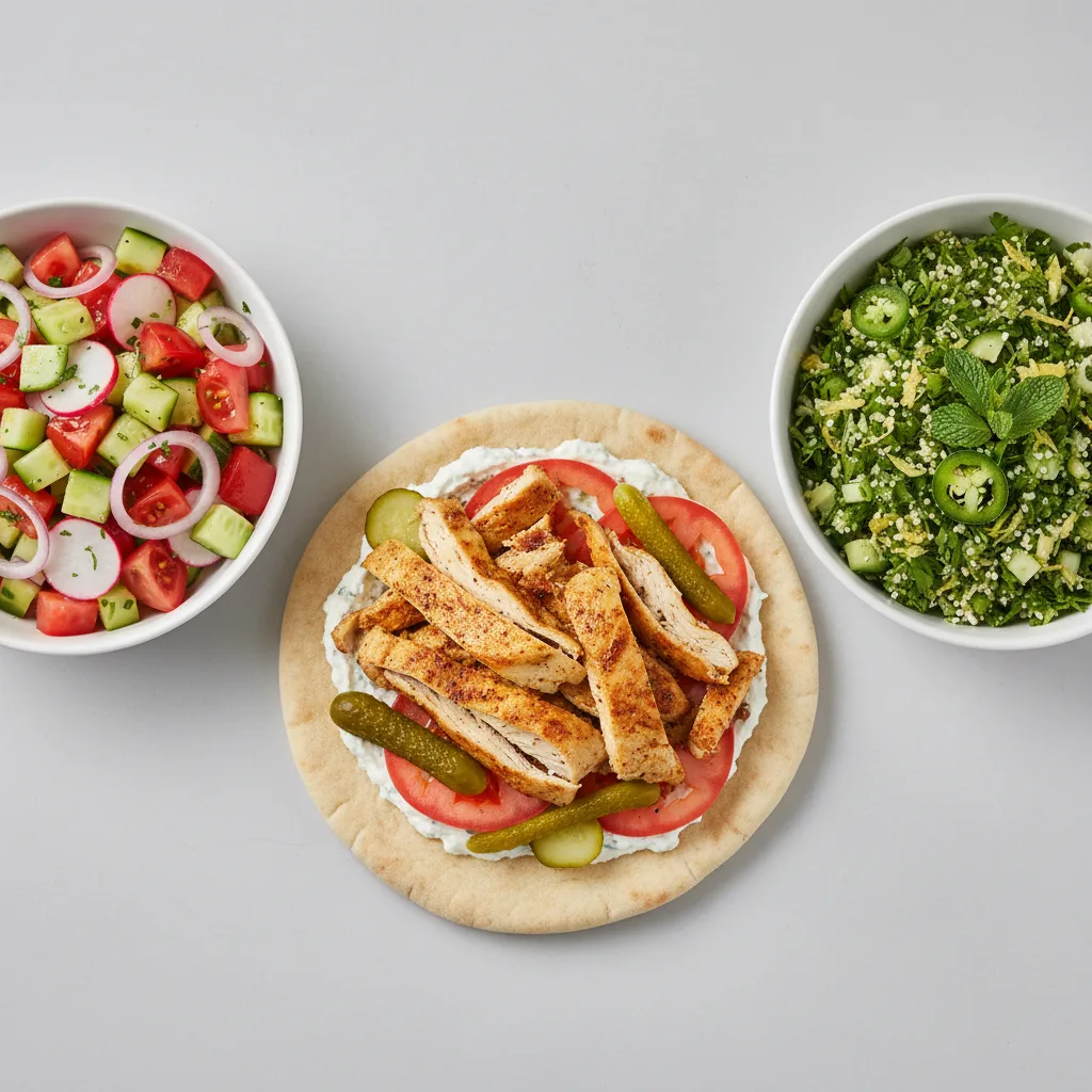 Chicken Shawarma with Mediterranean Salad and Tabouli Salad Chicken Shawarma with Mediterranean Salad and Tabouli Salad