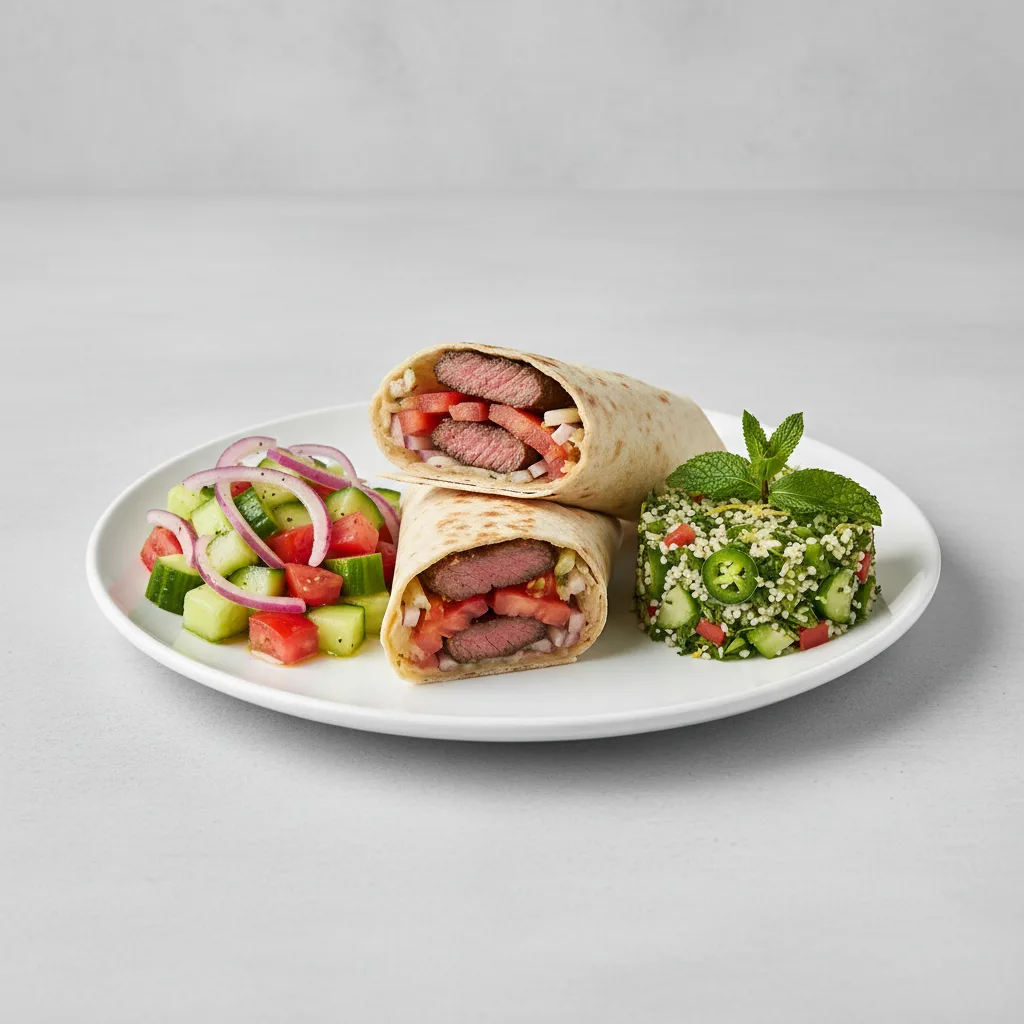 Steak Shawarma with Mediterranean Salad and Tabouli Salad Steak Shawarma with Mediterranean Salad and Tabouli Salad