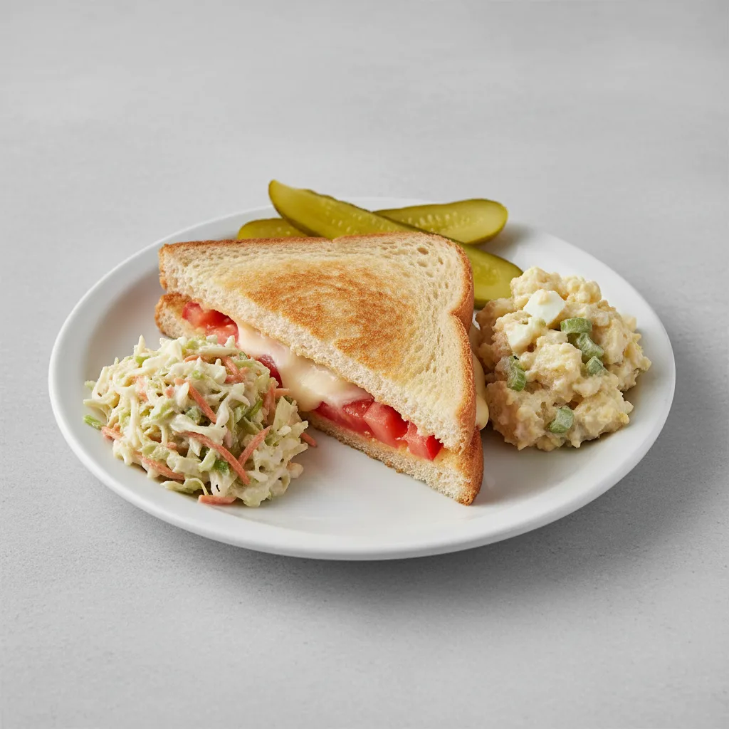 Grilled Cheese & Tomato with American Cheese on White Bread with Sides Grilled Cheese & Tomato with American Cheese on White Bread with Sides